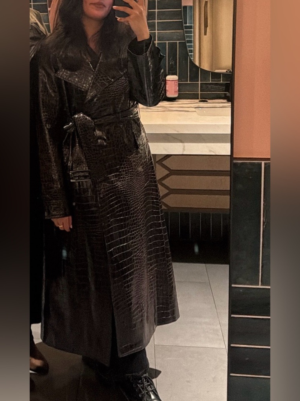 Bernardo Deep Brown Faux Croc-Embossed Trench Coat